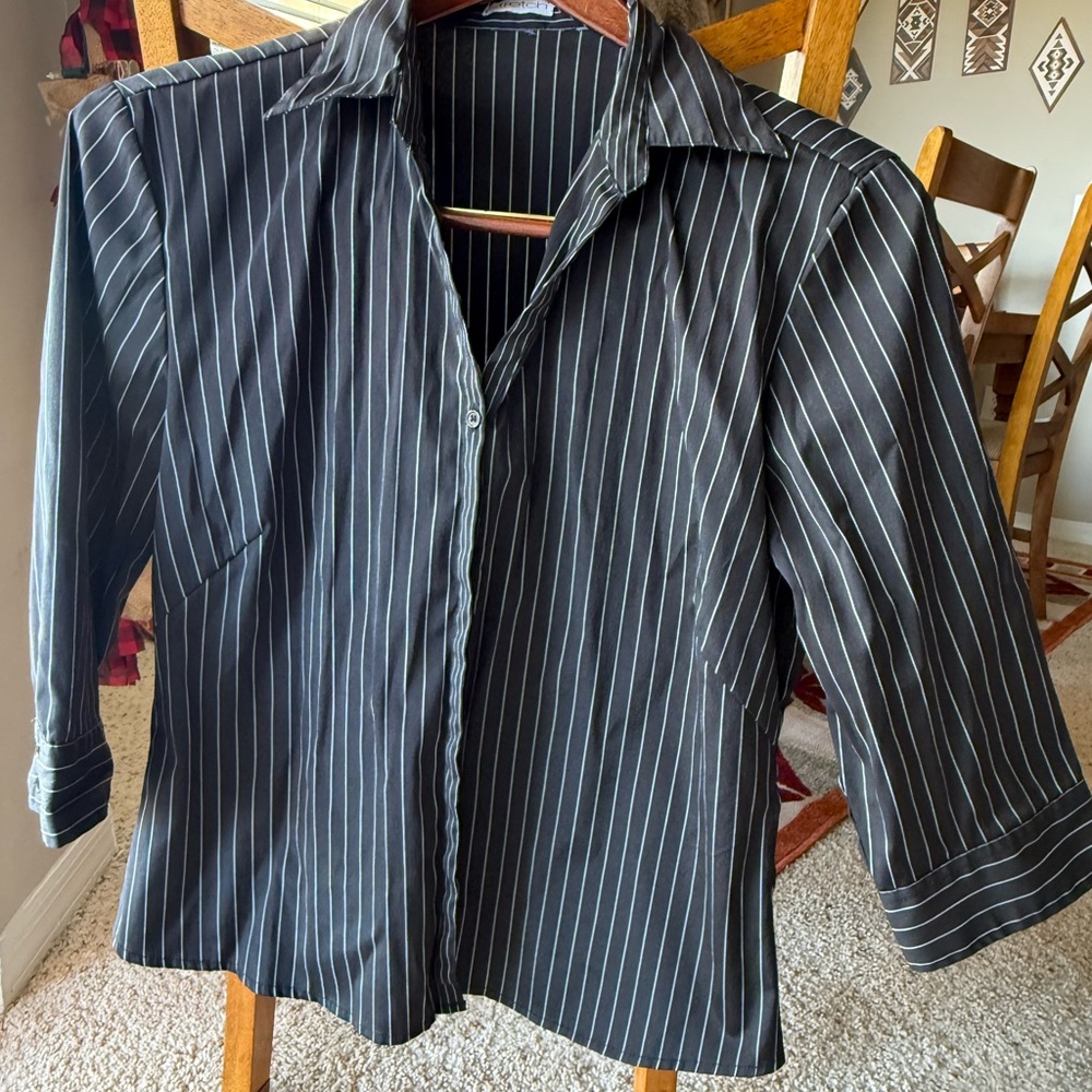 Source Unknown Black and White Striped Blouse